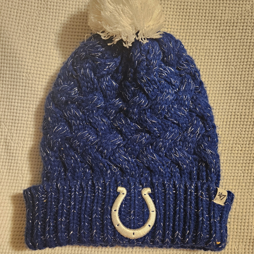 Blue Colts Womens Pom-Pom Beanie